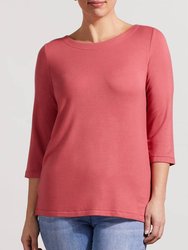 Women's Boat Neck 3/4 Sleeve Top - Vintage Rose