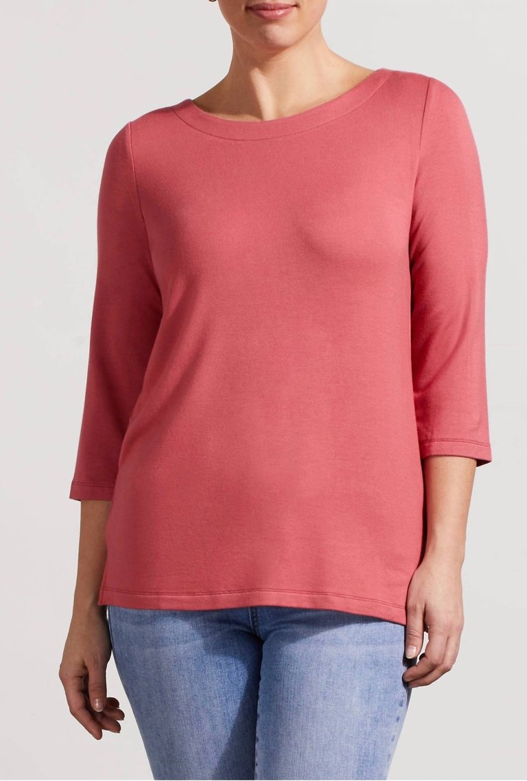 Women's Boat Neck 3/4 Sleeve Top - Vintage Rose