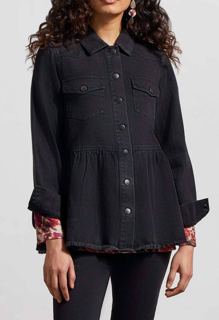 Women's Denim Over Shirt With Peplum Top - Faded Black