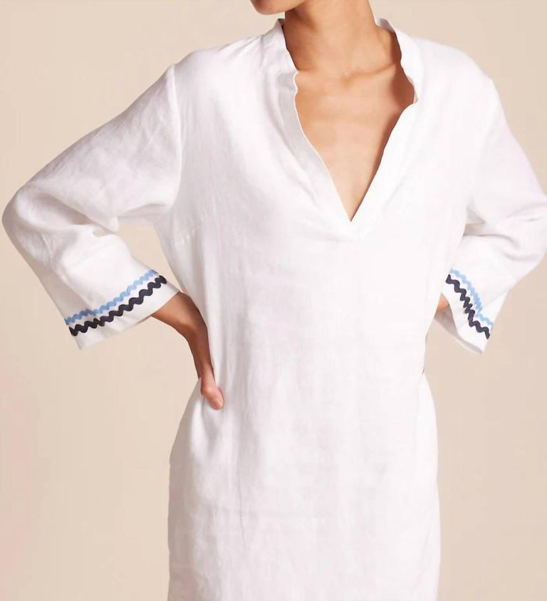 Lucca Shift Dress In White W/ Ric Rac