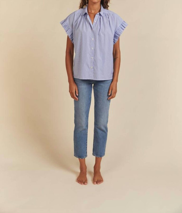 Marianne B Ruffle Sleeve Shirt - Blue & White Stripe