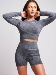 Acelle Recycled Long Sleeve Crop Top - Grey marl
