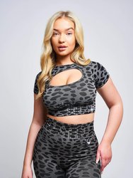 Caneva Leopard Recycled Cut Out Crop Top - Grey
