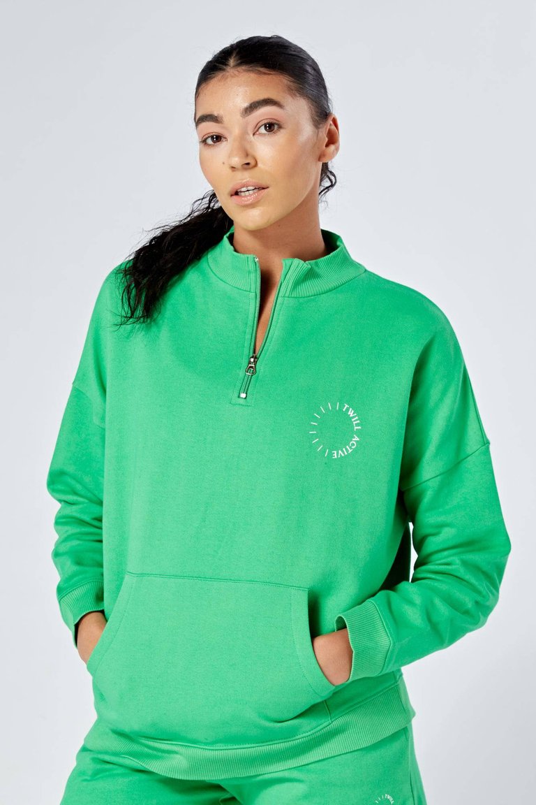 Essentials Oversized Funnel Neck Zip-Up Sweatshirt - Green - Green