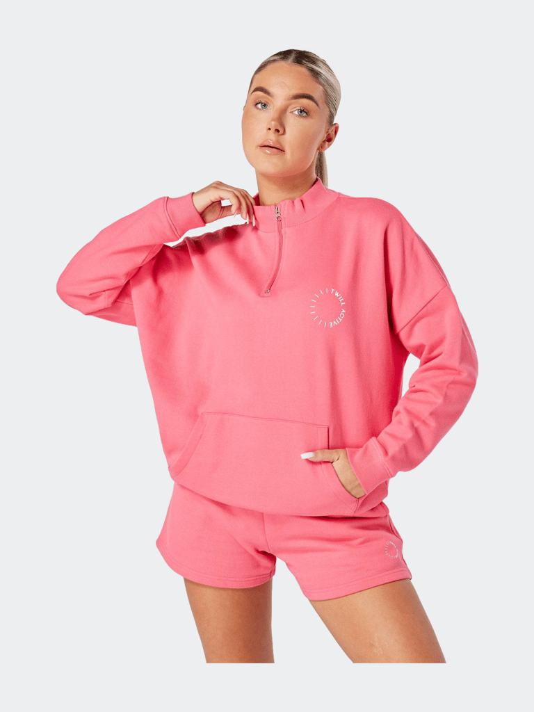 Essentials Oversized Funnel Neck Zip Up Sweatshirt - Pink