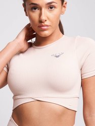 Estron Recycled Rib Criss-Cross Crop Top - Mink