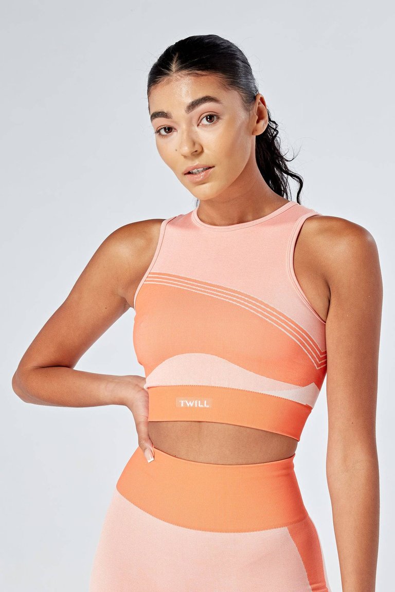 Recycled Colour Block Body Fit Racer Crop Top - Coral - Coral