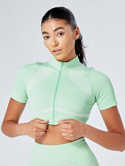 Twill Active Recycled Colour Block Zip-up Crop Top - Green product