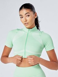 Recycled Colour Block Zip-up Crop Top - Green - Green