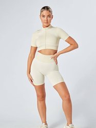 Recycled Colour Block Zip-up Crop Top - Stone