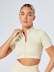 Recycled Colour Block Zip-up Crop Top - Stone