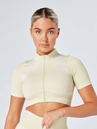 Twill Active Recycled Colour Block Zip-up Crop Top - Stone product