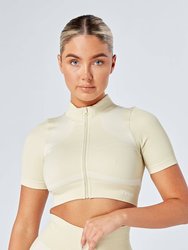 Recycled Colour Block Zip-up Crop Top - Stone - Stone