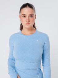 Seamless Marl Laser cut Full Sleeve Crop Top - Blue