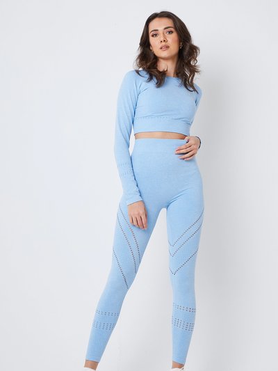 Twill Active Seamless Marl Laser cut Full Sleeve Crop Top - Blue product