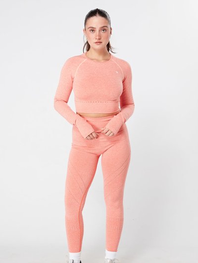 Twill Active Seamless Marl Laser cut Full Sleeve Crop Top - Coral product