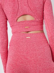 Seamless Marl Laser Cut Full Sleeve Crop Top - Pink