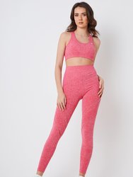 Seamless Marl Laser Cut Leggings - Pink - Pink