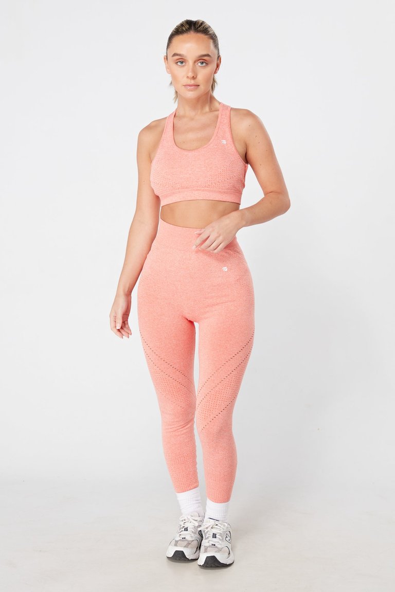 Seamless Marl Laser Cut Sports Bra - Coral