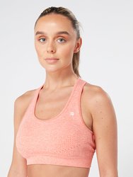 Seamless Marl Laser Cut Sports Bra - Coral