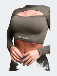 Vialla Recycled Rib High Neck Long Sleeve Crop Top