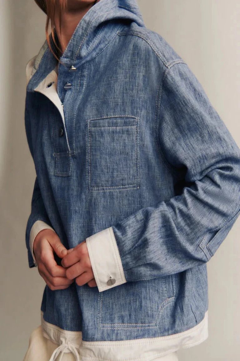 Denim Hoodie - Indigo-White