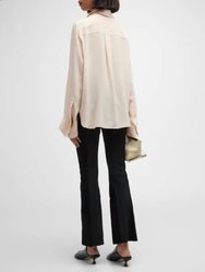 Last Friday Night Silk Button Front Blouse In Blush