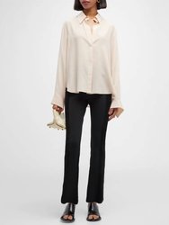 Last Friday Night Silk Button Front Blouse In Blush