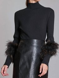 Cashmere Mock Neck With Fur Sweater - Black