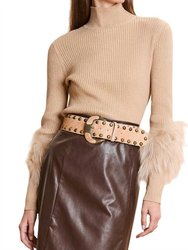 Cashmere Mock Neck With Fur Sweater - Sable