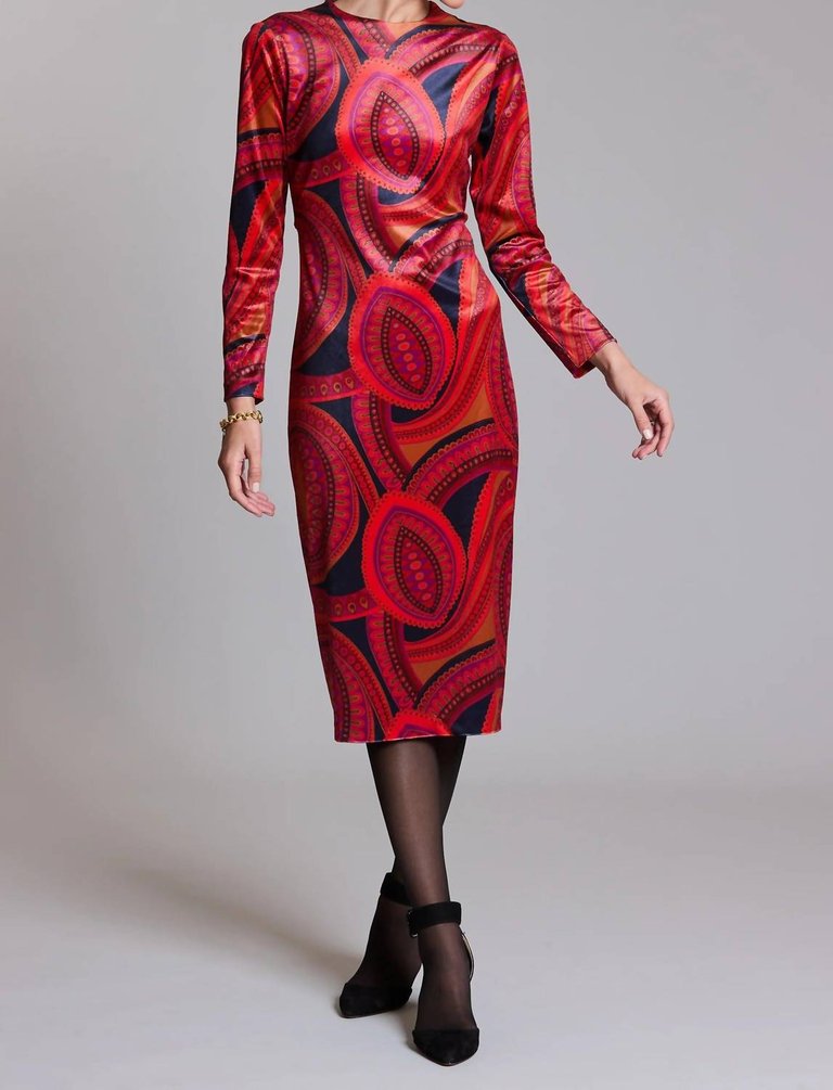 Dana Midi Velvet Paisley Dress In Multi - Multi