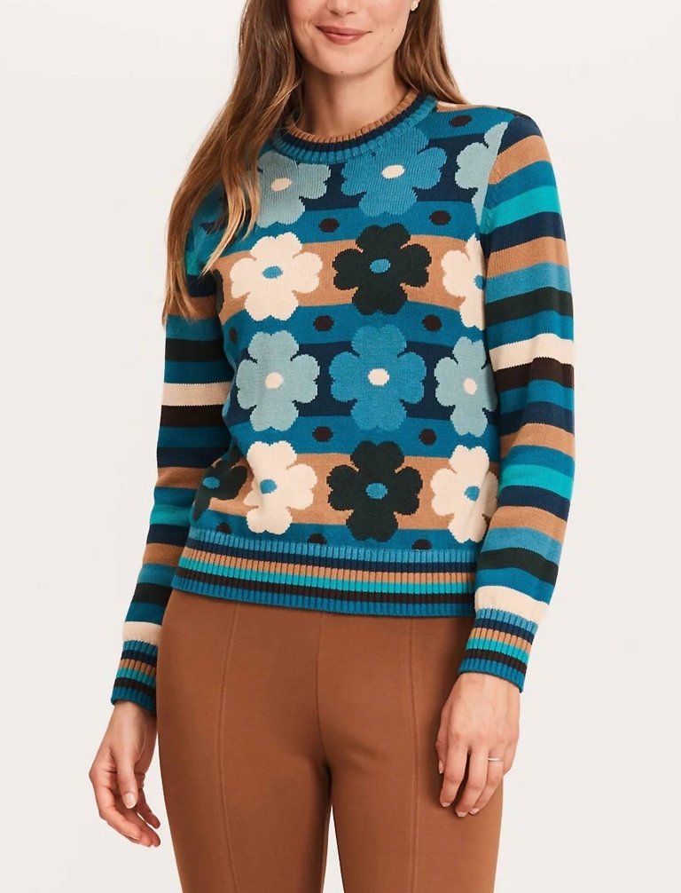 Floral Stripe Crew Sweater - Multi