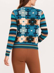 Floral Stripe Crew Sweater