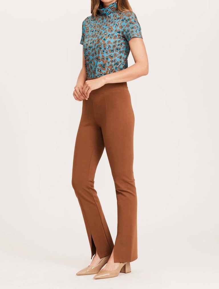 Margie Ponte Slit Front Pant In Teddy Bear