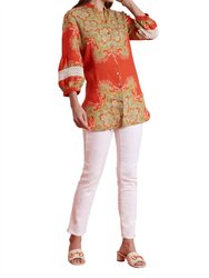 Rebecca Linen & Eyelet Tunic Top In Multi