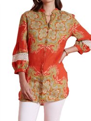 Rebecca Linen & Eyelet Tunic Top In Multi - Multi