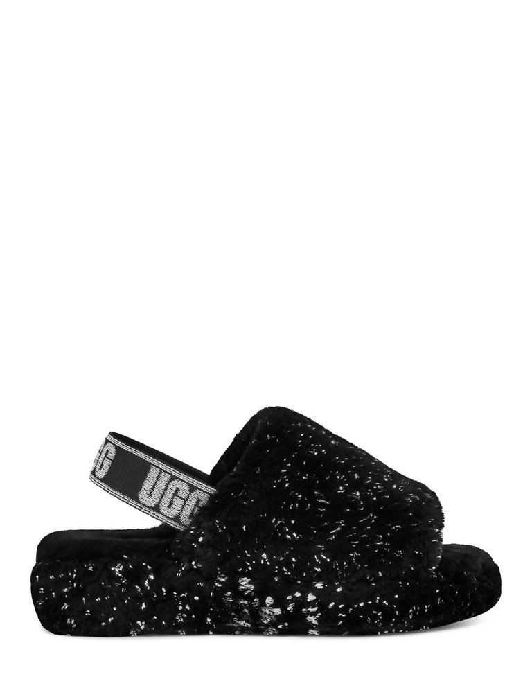 Women's Fluff Yeah Metallic Sparkle Slides - Black