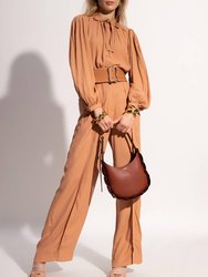 Clemens Long Sleeve Tie Bow Blouse Top - Fawn Brown