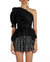 Julianna Lace One Shoulder Puffed Sleeve Peplum Blouse - Solid Black