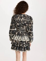Nina Jacquard Puff Sleeve Tiered Ruffle Skirt Mini Dress