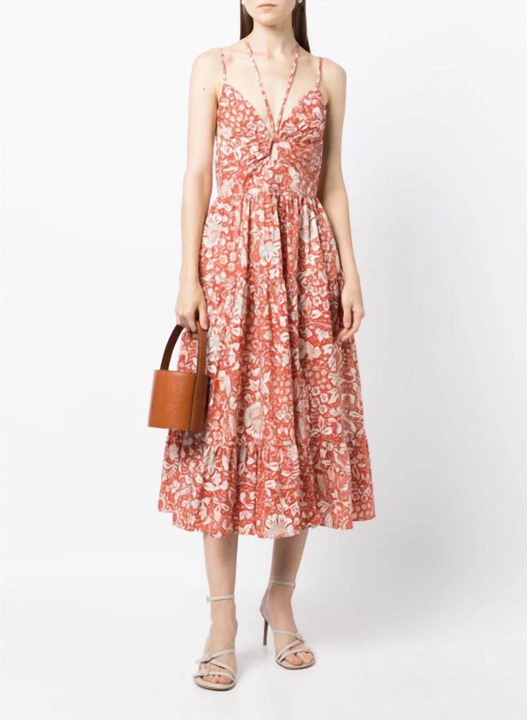 Phoebe Halter Tie Strap Tiered Midi Dress - Orange Blossom