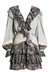 Sara Long Sleeve V-Neck Layered Skirt Ruffle Mini Dress - Moonstone