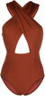 Women Keiran Maillot Mahogany Crossover Halter One Piece Swimsuit - Brown