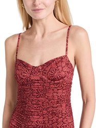 Women's Bahia Maillot, Gladiola Red Print - Red