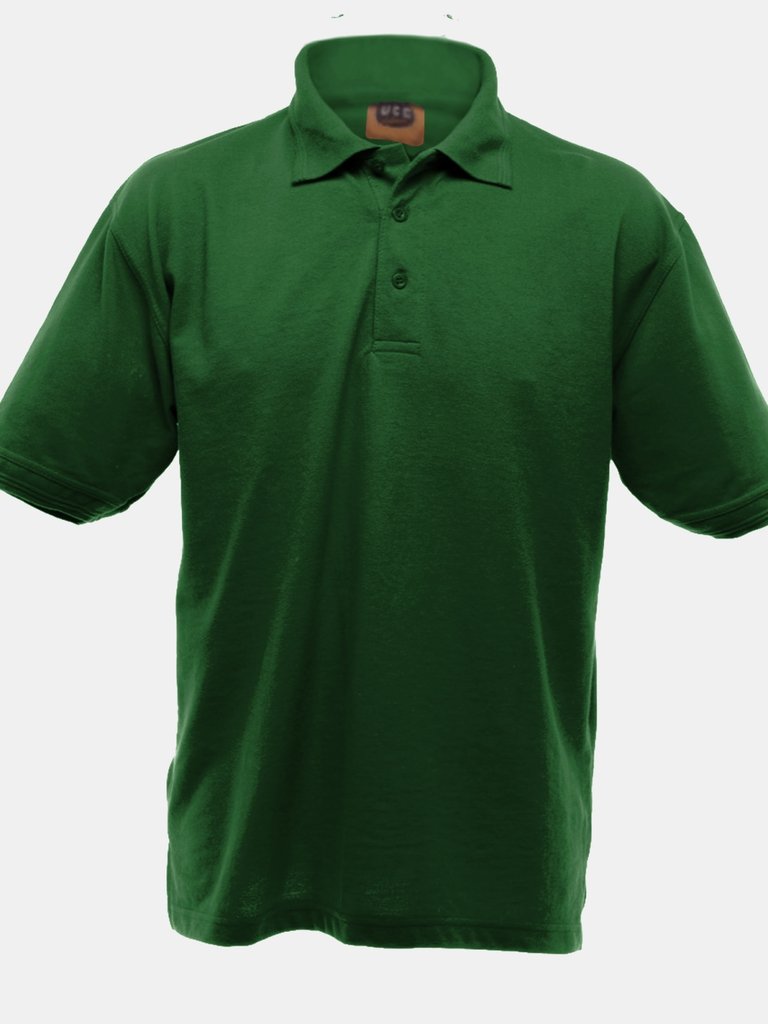 UCC 50/50 Mens Heavweight Plain Pique Short Sleeve Polo Shirt (Bottle Green) - Bottle Green
