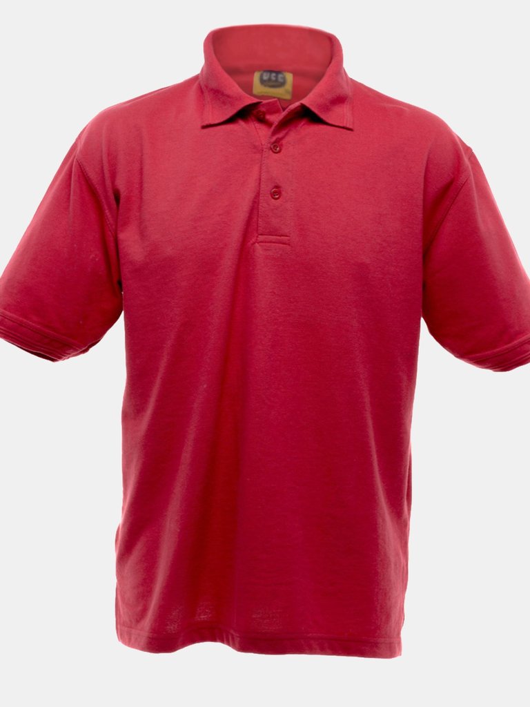 UCC 50/50 Mens Heavweight Plain Pique Short Sleeve Polo Shirt (Red) - Red