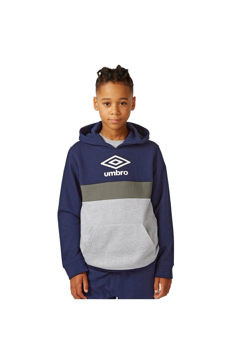 Umbro Grey Marl/Navy/Gunmetal Gray Childrens/Kids Panelled Hoodie