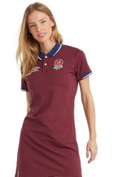 England Rugby Womens Classic Polo Shirt Dress - Merlot/White - Merlot/White