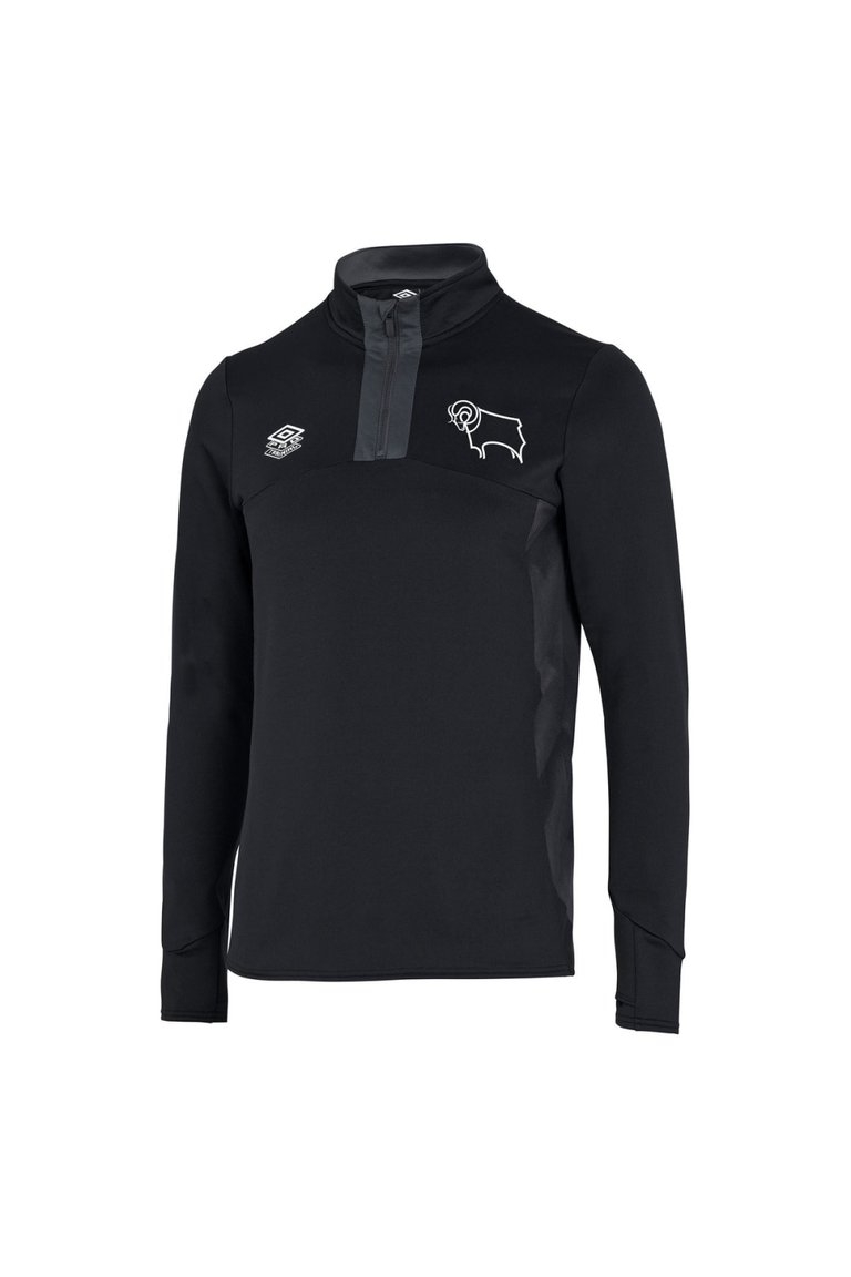 Mens 22/23 Derby County FC Quarter Zip Fleece Top - Black/Carbon