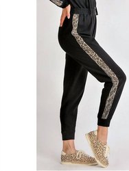 Be Wild Joggers With Leopard Sequin Stripe - Black
